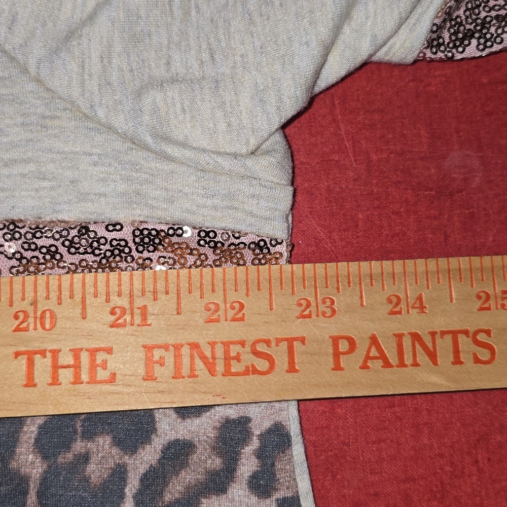 Glitzy Girlz Leopard & Sequins Rose Gold Sparkle Oatmeal Short Sleeve Size 3x - Picture 7 of 9
